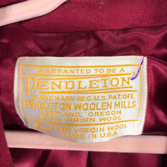 Pendleton Vintage Trench Coat Womens Size 14 Maroon Red 100% Wool Made in USA - Picture 10 of 14